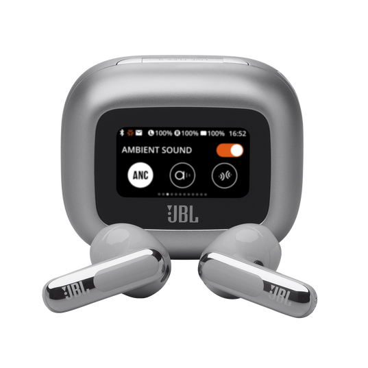 JBL Live Flex 3 - Silver - True wireless noise-cancelling open-stick earbuds - Hero